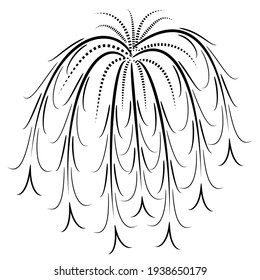 Fireworks with falling sparks. Explosion for a festive show in the sky. Vector icon isolated on white, hand drawing style.