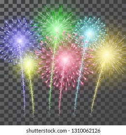 Fireworks. Festival colorful firework. Vector llustration on blue background.