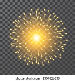 Fireworks. Festival gold firework. Vector llustration on transparent background.