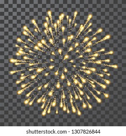 Fireworks. Festival gold firework. Vector llustration on transparent background.