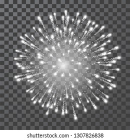 Fireworks. Festival white firework. Vector llustration on transparent background.