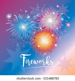 Fireworks festive background 2023 Celebration Event, Anniversary date, Promotion, carnival festival, Patriotic Holiday greeting card, music song poster, kids birthday wallpaper, web banner site design