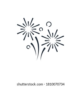 Fireworks festive.  Happy event. Vector linear icon isolated on white background