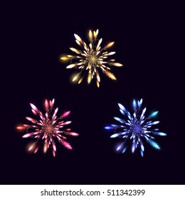 Fireworks from fire on dark background, vector illustration