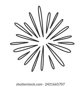 Fireworks or firecracker explosion line icon. Thin black outline silhouette of flash of sparks, radial firework burst monochrome icon, anniversary or birthday party element vector illustration