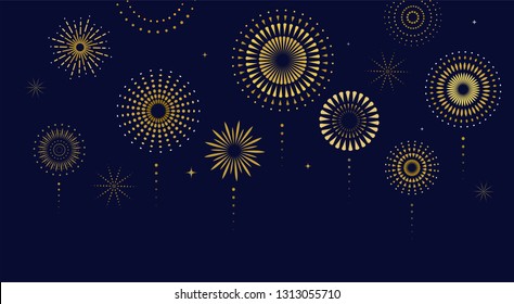 Fireworks, firecracker at night, celebration background, winner, victory poster, banner - vector illustration