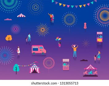 Fireworks, firecracker at night, celebration background, winner, victory poster, banner - vector illustration