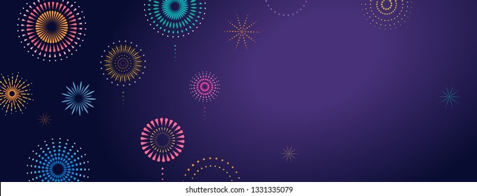 Fireworks, firecracker at night, celebration background, winner, victory poster, banner - vector illustration