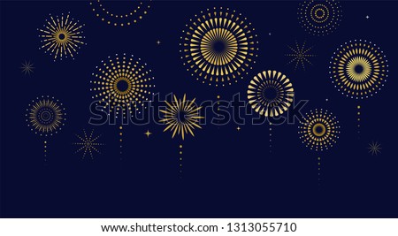 Fireworks, firecracker at night, celebration background, winner, victory poster, banner - vector illustration