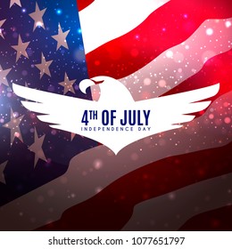 Fireworks flag background for the USA Independence Day with eagle logo. 4 th of July.