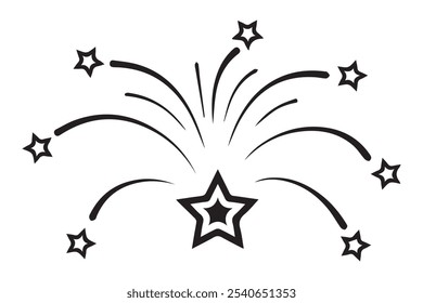 Fireworks flat black and white editable line vector icon to celebrate event. Blast explosion of fireworks. Eps 10