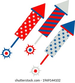 Fireworks flat vector icon. Independence day of USA. July fourth celebration party. Objects isolated on a white background.