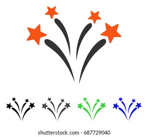 Fireworks flat vector pictogram. Colored fireworks gray, black, blue, green icon versions. Flat icon style for application design.