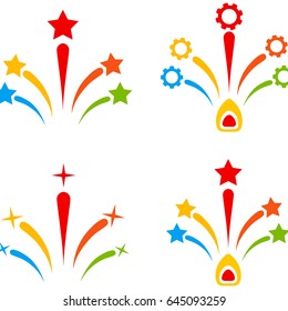 Fireworks flat vector pictogram set. An isolated icons on a white background.
