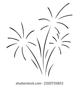 Fireworks. Flying sparks from pyrotechnics. Sketch. Vector illustration. Exploding fireworks for a festive event. Outlines on an isolated background. Doodle style. Idea for web design.