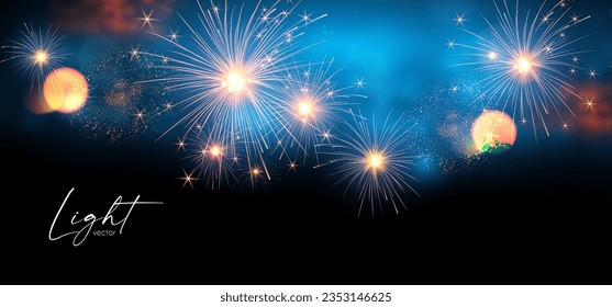 Fireworks with fog and bokeh effect. Holiday and party design, Christmas lights