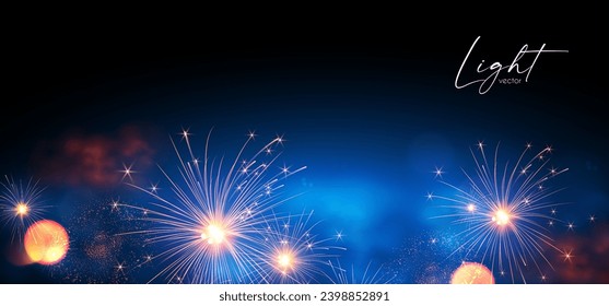 Fireworks with fog and bokeh effect. Holiday and party design, Christmas lights