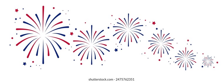  Feuerwerk Vierte Juli.Set von Feuerwerk mit einem roten und blauen Sternen und Funken . Feuerwerk am Unabhängigkeitstag der Vereinigten Staaten von Amerika. Rotes, blaues Feuerwerk für den 4. Juli.