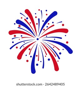 Fireworks Fourth of July. Fireworks with a red and blue stars and sparks . United states of america independence day fireworks. Vector Illustration