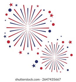 Fireworks. Fourth of July. Fireworks with a red and blue stars and sparks. United states of America independence day fireworks. Red, blue fireworks