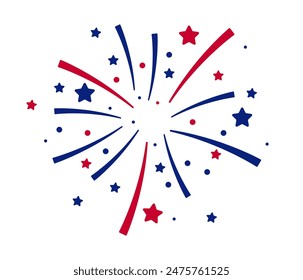 Fireworks Fourth of July.Fireworks with a red and blue stars and sparks . United states of america independence day fireworks. Red, blue fireworks for 4th of July .