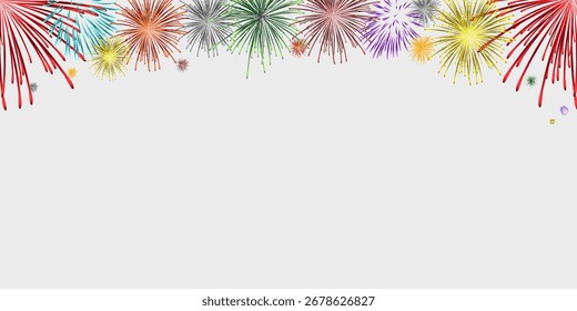 Fireworks frame with copy space. For 4th July, Independence Day banner, card, poster. Vector  illustration. 