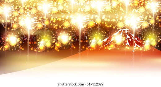 Fireworks Fuji New Year background