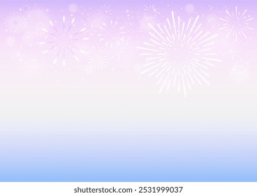 Fogos de artifício com brilho em fundo rosa e azul. Ilustração vetorial