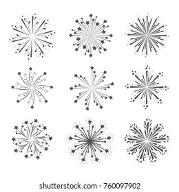 fireworks glowing group in grayscale silhouette over white background