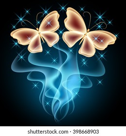 Fireworks and glowing magical butterflies