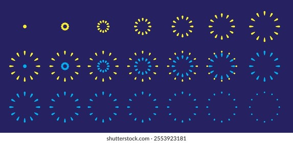 Fireworks Gold and Blue Double Flat Design Animation Motion Sequence Frame Vector