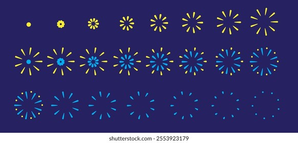 Fireworks Gold and Blue Flat Design Animation Motion Sequence Frame Vector