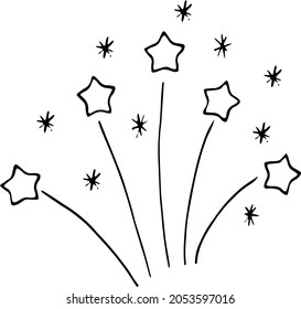 fireworks hand drawn doodle. vector, minimalism, monochrome. icon, sticker. celebration new year independence day birthday