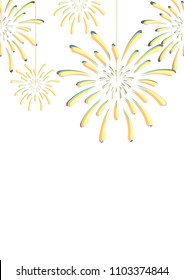 Fireworks hang from top on white background. 
Seamless pattern background design in vertical border for celebration event in vector illustration.