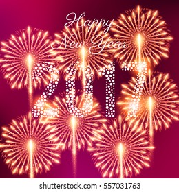 Fireworks for happy new year 2017. Vector illustration