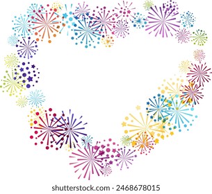 Fireworks heart shape frame. Design element from explosion flashes. Decoration for festival, holiday and events.