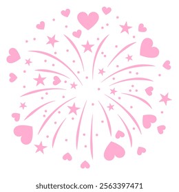 Fireworks heart Valentines day Graphic. Heart Shaped Fireworks. Romantic evening celebratory fireworks and hearts. Bursts, symbolizing love and celebration