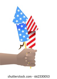 Fireworks hold in hand. Illustration for your design