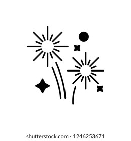 Fireworks holidays black icon, vector sign on isolated background. Fireworks holidays concept symbol, illustration 