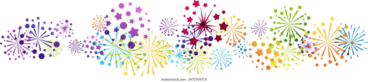 Fireworks horizontal divider. Design element from explosion flashes. Decoration for festival, holiday and events.