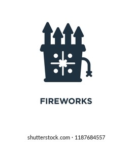 Fireworks icon. Black filled vector illustration. Fireworks symbol on white background. Can be used in web and mobile.