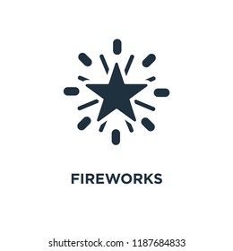 Fireworks icon. Black filled vector illustration. Fireworks symbol on white background. Can be used in web and mobile.