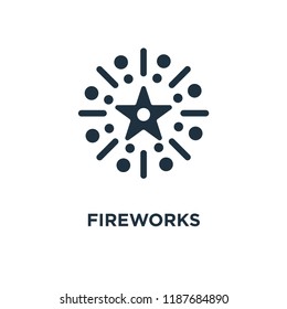 Fireworks icon. Black filled vector illustration. Fireworks symbol on white background. Can be used in web and mobile.