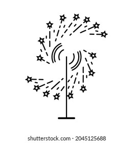 Fireworks Icon. Catherine Wheel Firework With Sparkles. Linear Vector Icon.