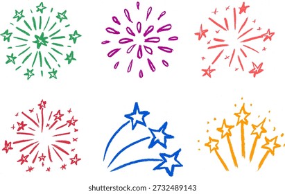 Fireworks Icon Crayon Chalk Drawing Doodle Vector Set