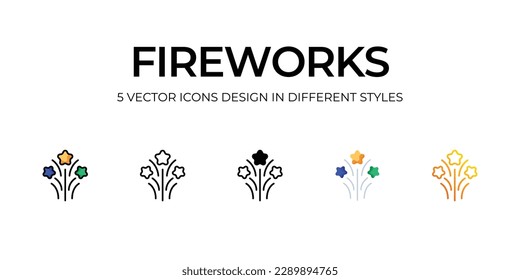 Diseño de iconos de fuegos artificiales en estilo Cinco con pulsación editable. Línea, Sólido, Línea plana, Color de tono Duo y Línea de degradado de color. Adecuado para diseño de páginas Web, aplicaciones móviles, UI, UX y GUI.