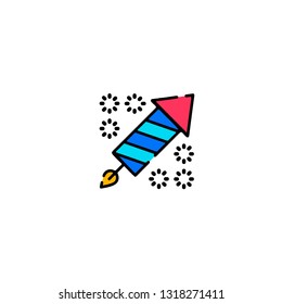 Fireworks  icon, flat design line art thin style, vector illustration. Festive carnivals in Brazil and Mardi Gras in Venice
