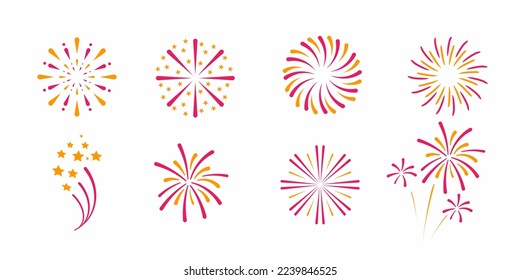 Fireworks icon illustration. Colorful fireworks icon set. Stock vector.