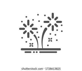 Fireworks icon. Pyrotechnic salute sign. Carnival celebration lights symbol. Classic flat style. Quality design element. Simple fireworks icon. Vector