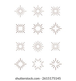 Fireworks icon Set of 12 geometric shape. Modern linear design print.  Modern abstract linear compositions and graphic design elements.